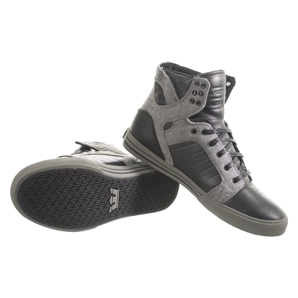 Baskets Montantes Supra SkyTop Noir Grise Black Fog/Grey Fleece Homme | JZC-75359575